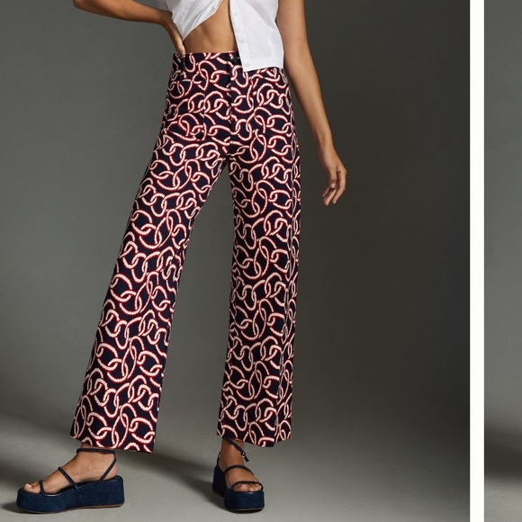 NWT 📣🤩 The Colette Cropped Wide-Leg Ponte Pants by Maeve in Red Motif - Picture 4 of 8